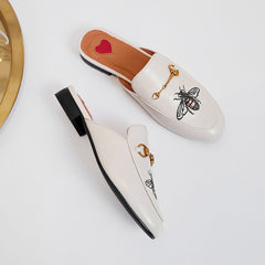 Embroidery Bee Buckle Mules Flat