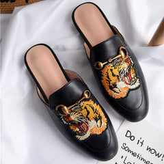 Casual Fashion Leather Tiger Pattern Velvet Slippers Mules