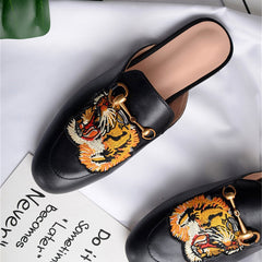 Casual Fashion Leather Tiger Pattern Velvet Slippers Mules