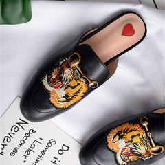 Heart Metal Buckle Embroidery Pattern Mules