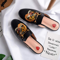 Heart Metal Buckle Embroidery Pattern Mules