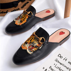 Heart Metal Buckle Embroidery Pattern Mules