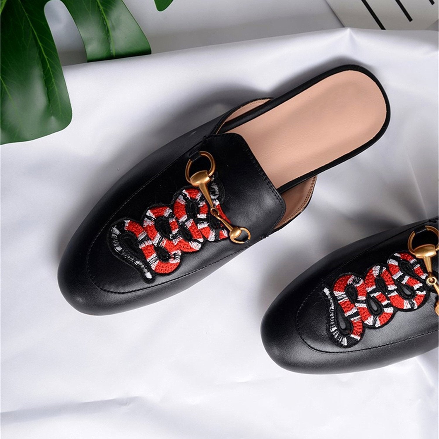 Casual Fashion Leather Tiger Pattern Velvet Slippers Mules