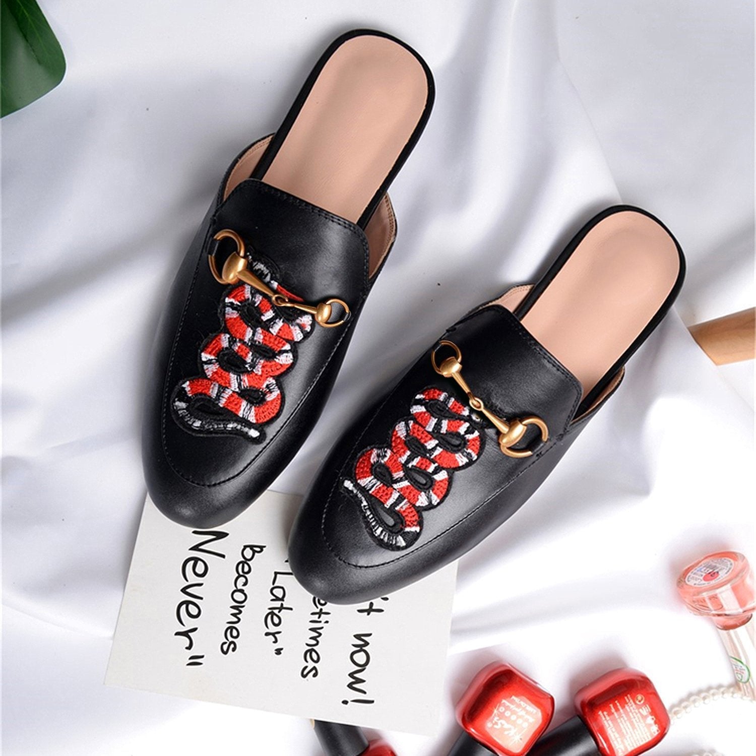Casual Fashion Leather Tiger Pattern Velvet Slippers Mules