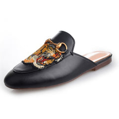 Casual Fashion Leather Tiger Pattern Velvet Slippers Mules