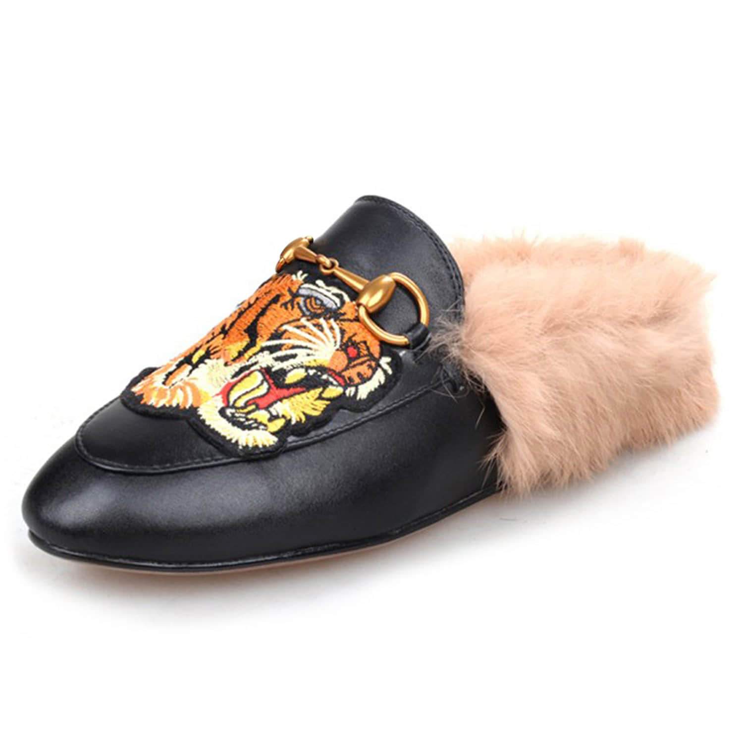 Casual Buckle Fur Embroidery Mules Slippers Shoes