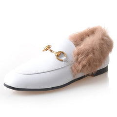 Horsebit Chain Fur Slip-on Penny Loafers