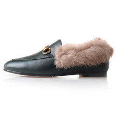Horsebit Chain Fur Slip-on Penny Loafers