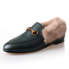 Horsebit Chain Fur Slip-on Penny Loafers