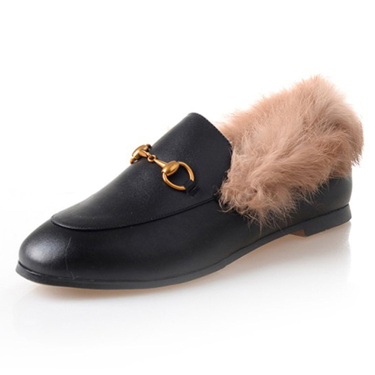 Horsebit Chain Fur Slip-on Penny Loafers