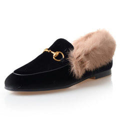 Classic Horsebit Velvet Fur Flat Loafers