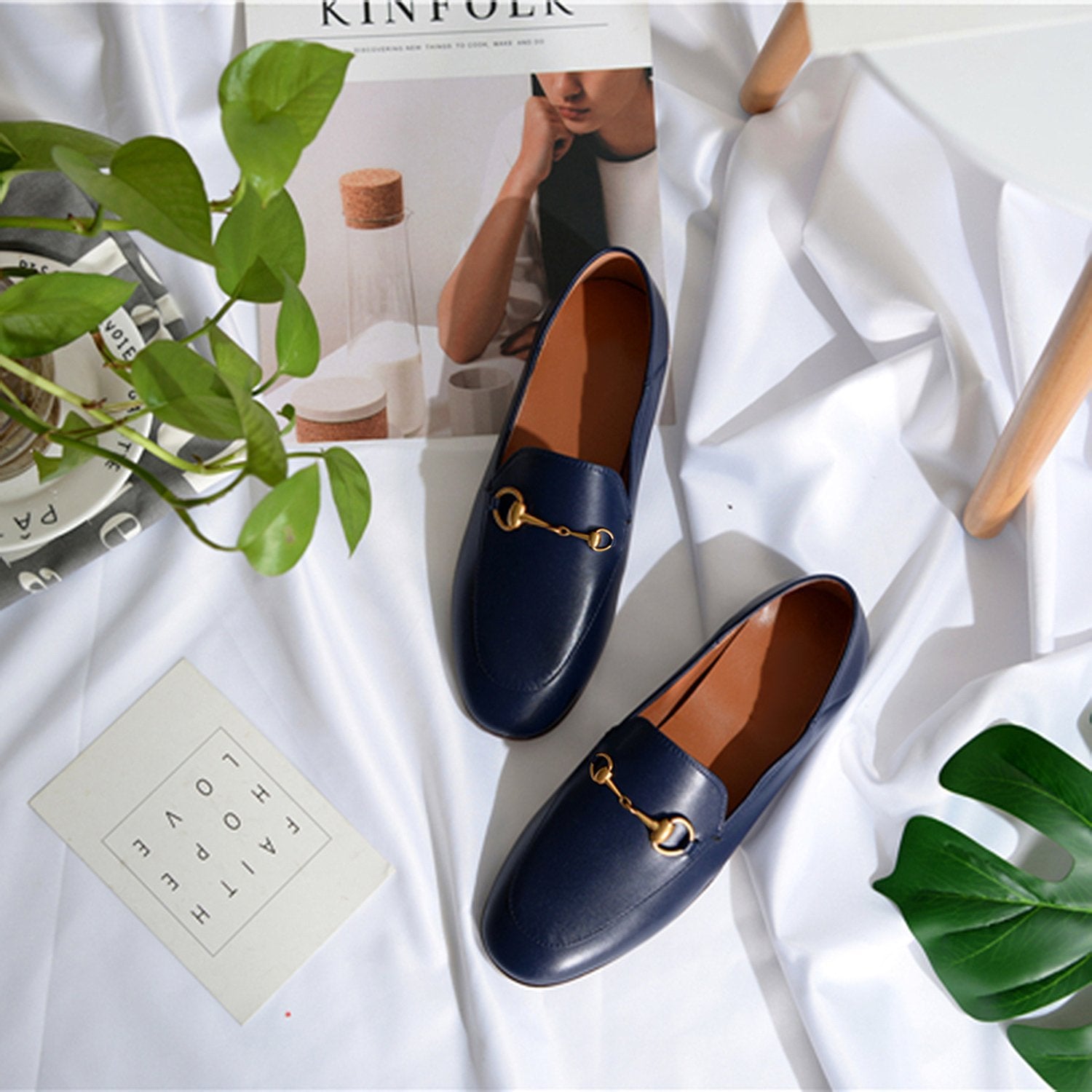 Classic Metal Buckle Leather Loafers Flat Shoes