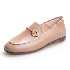 Classic Metal Buckle Leather Loafers Flat Shoes