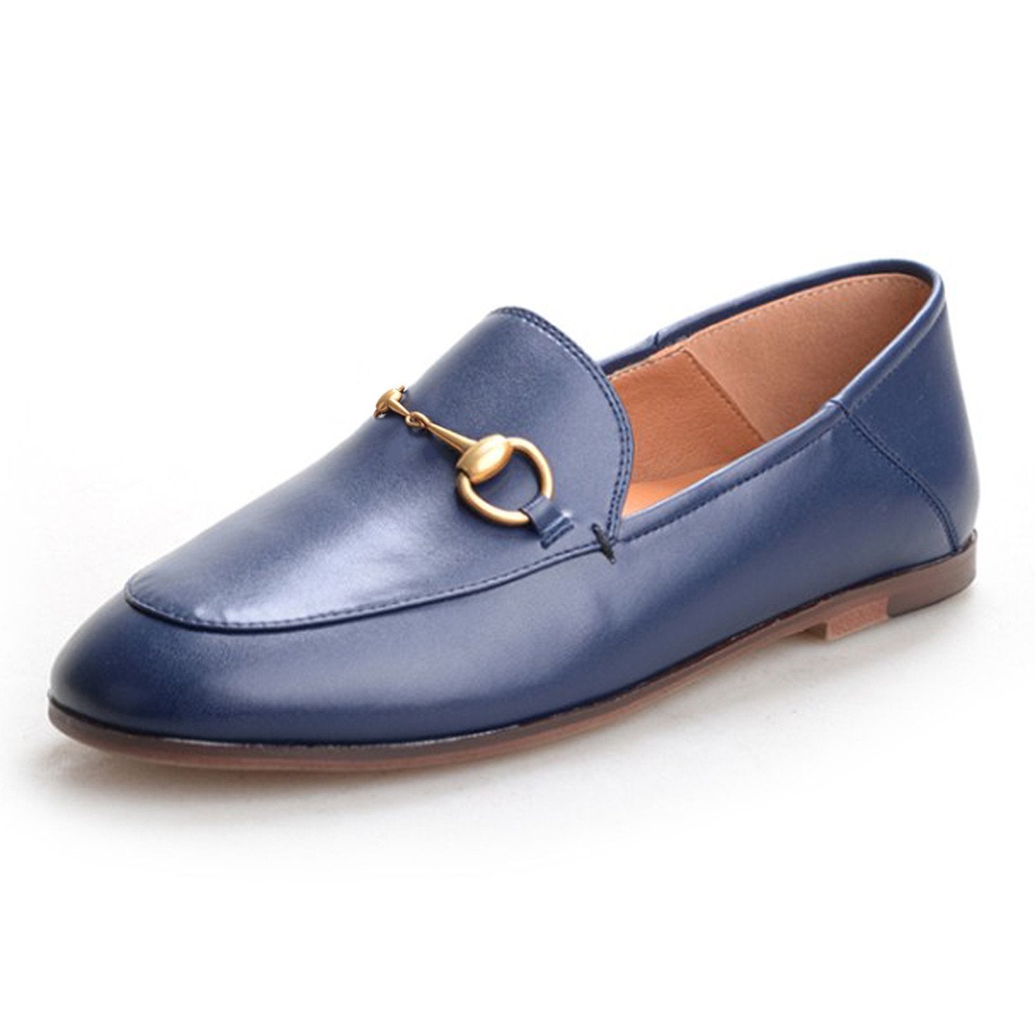 Classic Metal Buckle Leather Loafers Flat Shoes