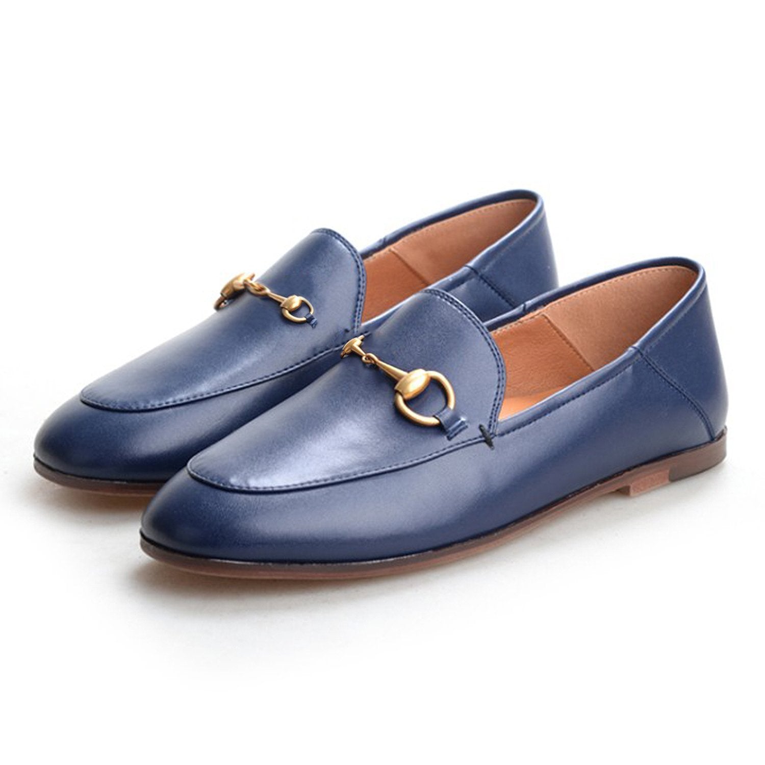 Classic Metal Buckle Leather Loafers Flat Shoes