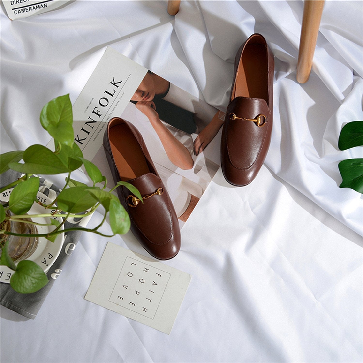 Classic Metal Buckle Leather Loafers Flat Shoes