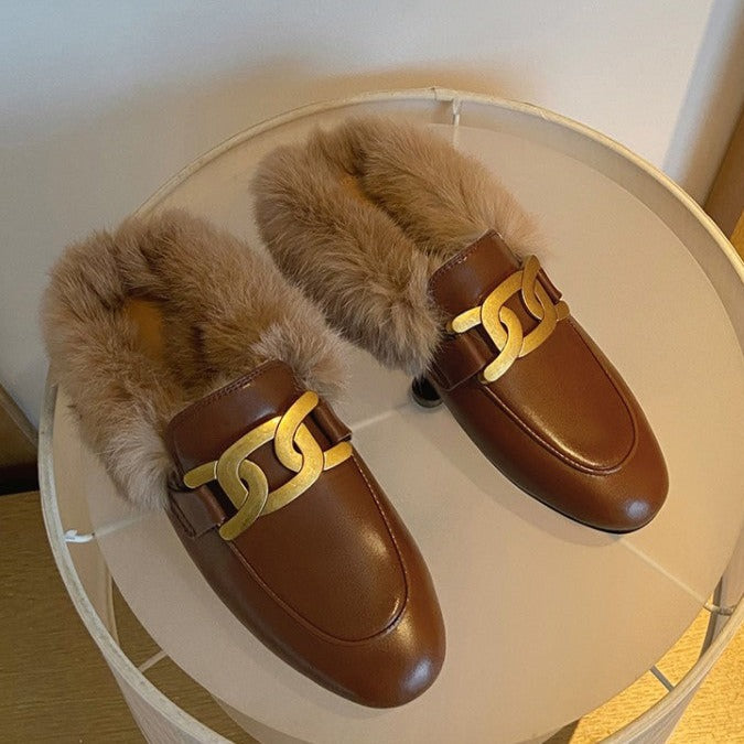 Furry Fur Slip on Mules Shoes