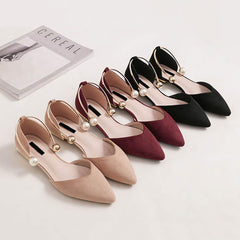 Pearl Buckle Pointed Toe Flat Loafers