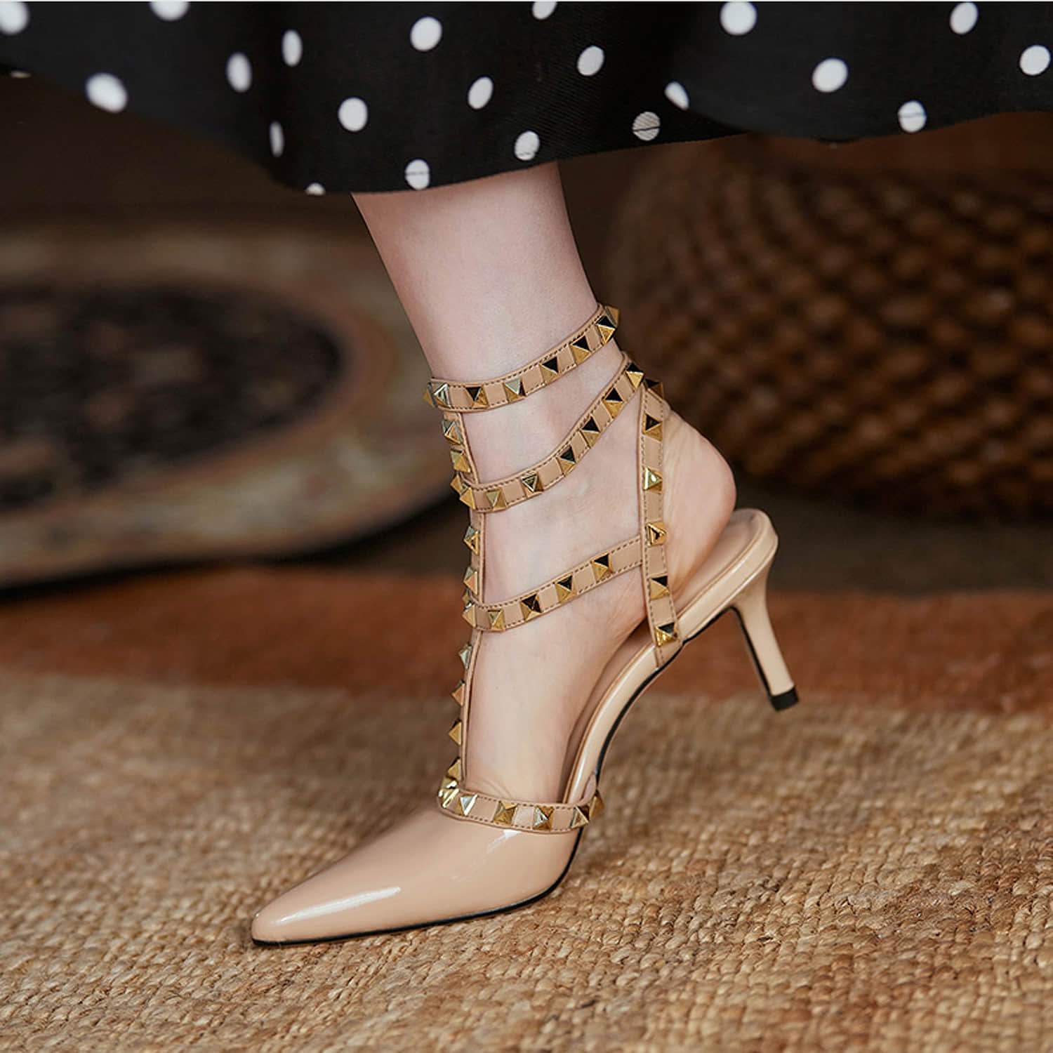 High Heel Pointed Rivet Sandals