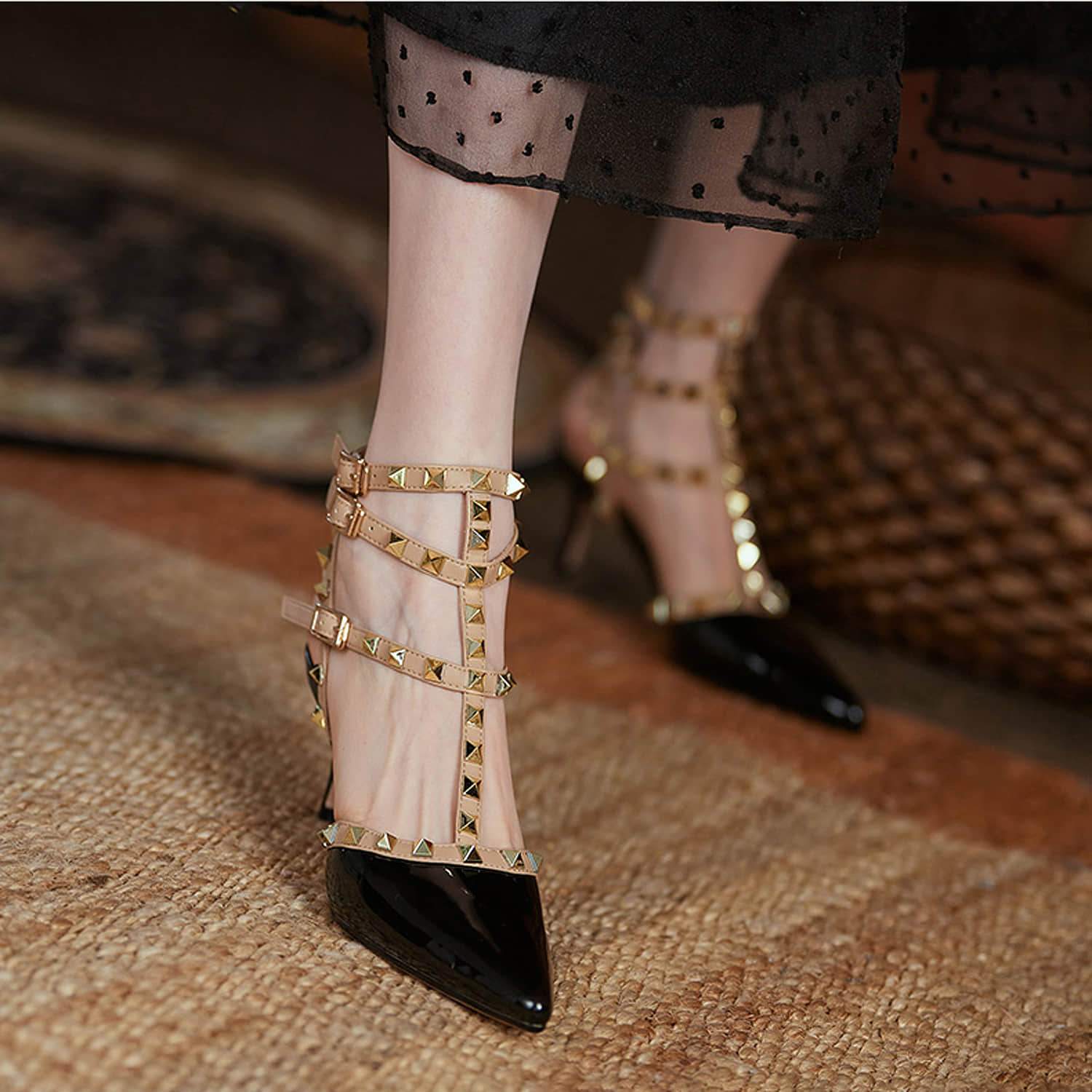 High Heel Pointed Rivet Sandals