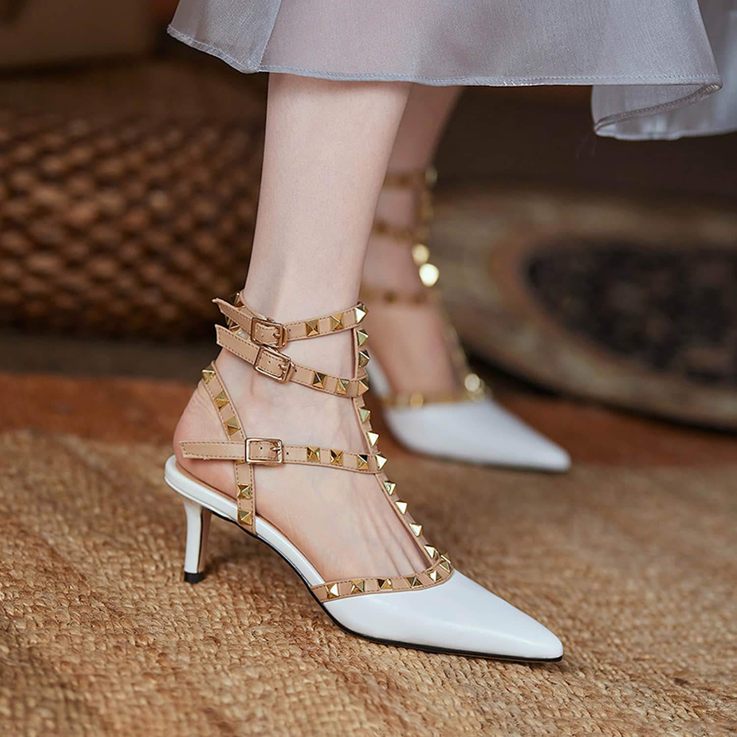 High Heel Pointed Rivet Sandals