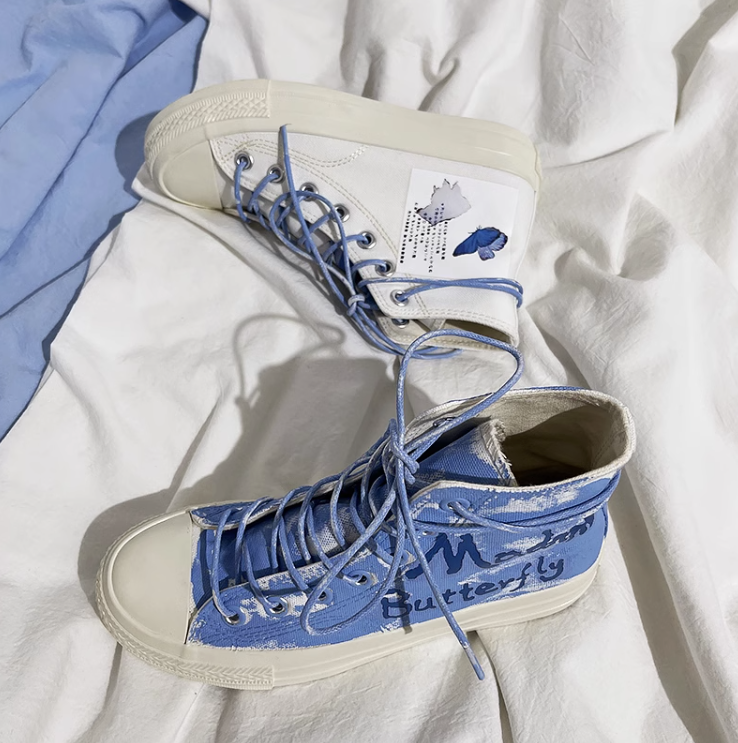 Japanese Harajuku Graffiti Butterfly High-top Canvas Shoes