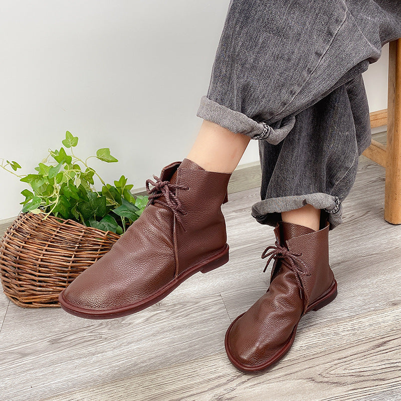 Handmade Shoes Ankle Boots Retro Leather Short Boots