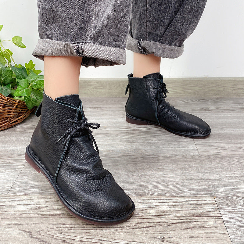 Handmade Shoes Ankle Boots Retro Leather Short Boots