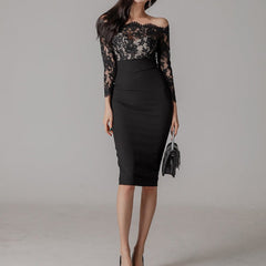 Women's Off Shoulder Holiday Skinny Midi Party Dress