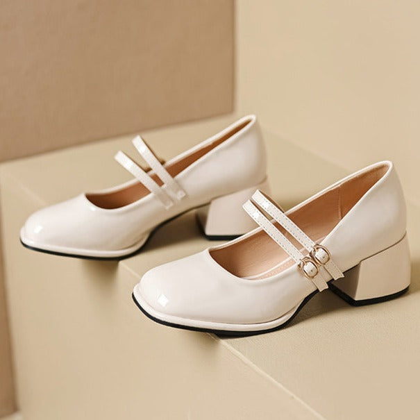 Block Heel Double Buckle Mary Janes Pumps Dress Shoes