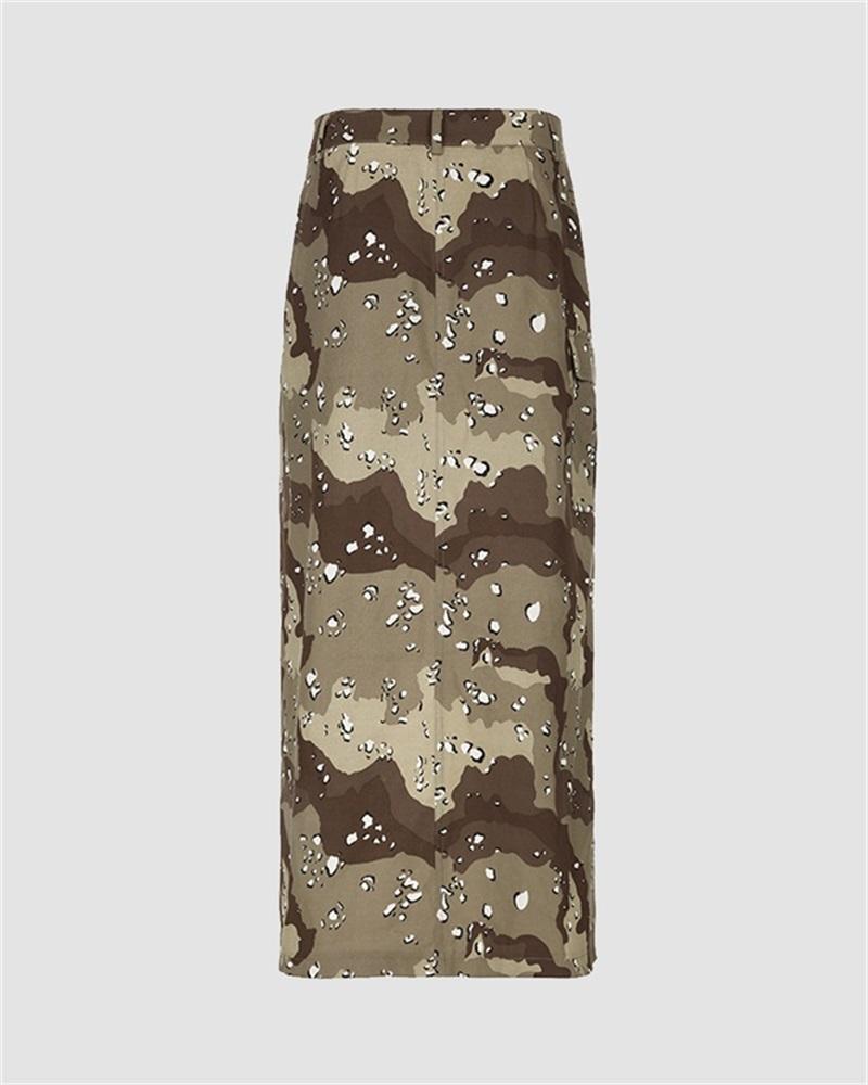 Camouflage Side Slit Cargo Skirt