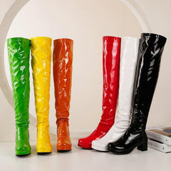 Women's Knee High Boots Patent Leather Zipper Thick Bottom High Heeled