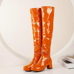 Women's Knee High Boots Patent Leather Zipper Thick Bottom High Heeled