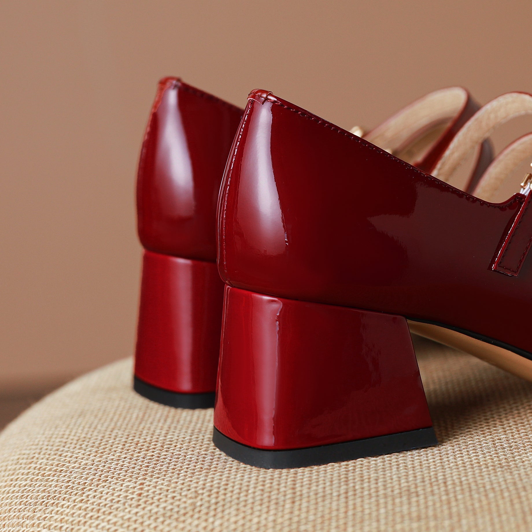 Handmade Leather Square Toe Block Heels Mary Jane Shoes