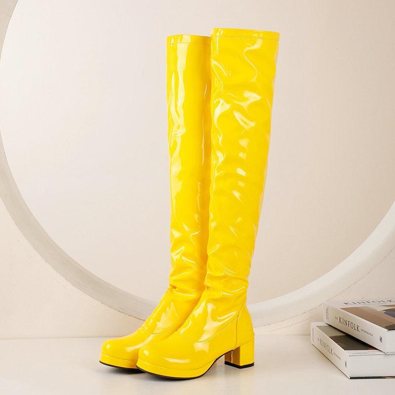 Women's Knee High Boots Patent Leather Zipper Thick Bottom High Heeled