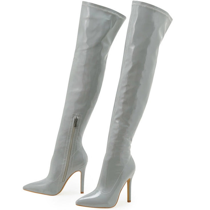 Women's Over The Knee Boots Stiletto High Heels Pointed Toe Side Zip Shoes