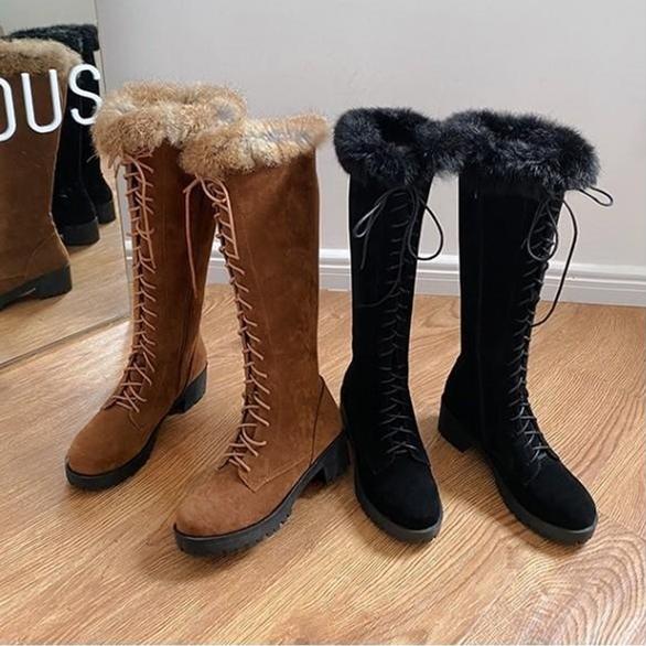 Knee High Faux Fur Winter Lace Up Boots