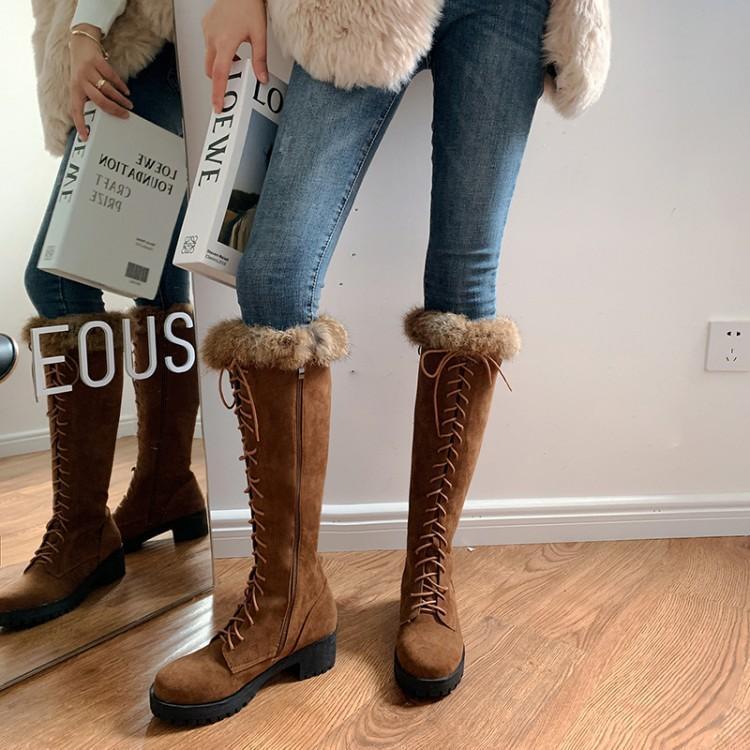 Knee High Faux Fur Winter Lace Up Boots