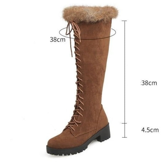 Knee High Faux Fur Winter Lace Up Boots