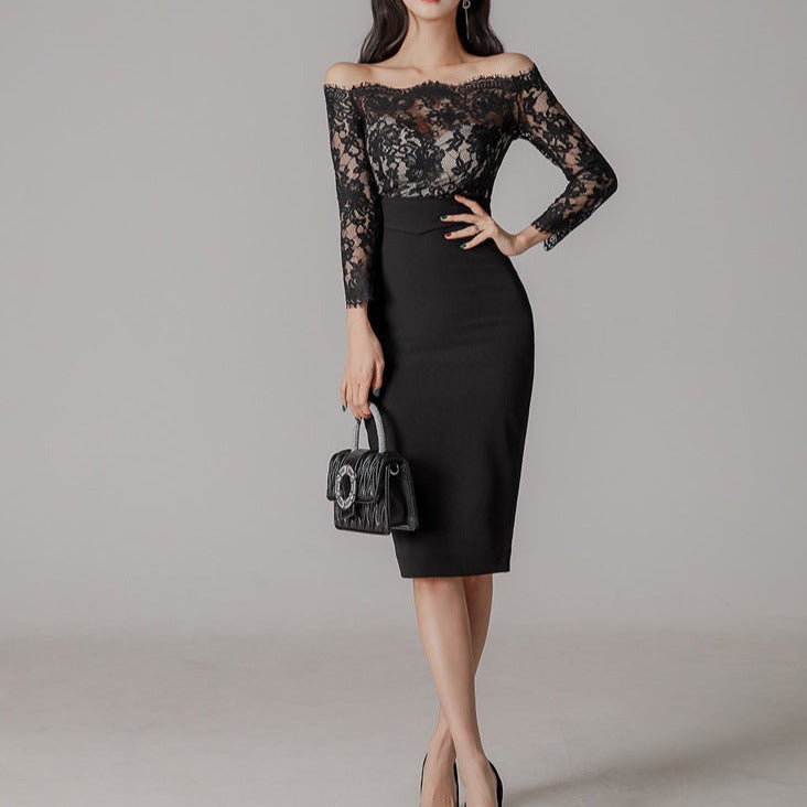 Women's Off Shoulder Holiday Skinny Midi Party Dress