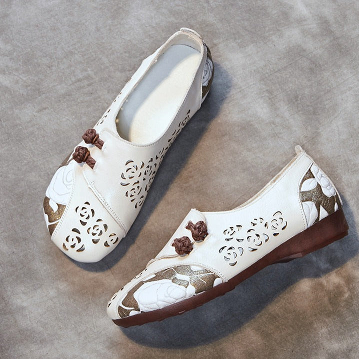 Retro Hollow Soft Leather Flat Shoes