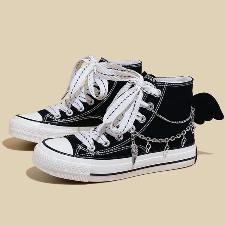 Mens Students Metal Chain Bat High Top Canvas Sneakers