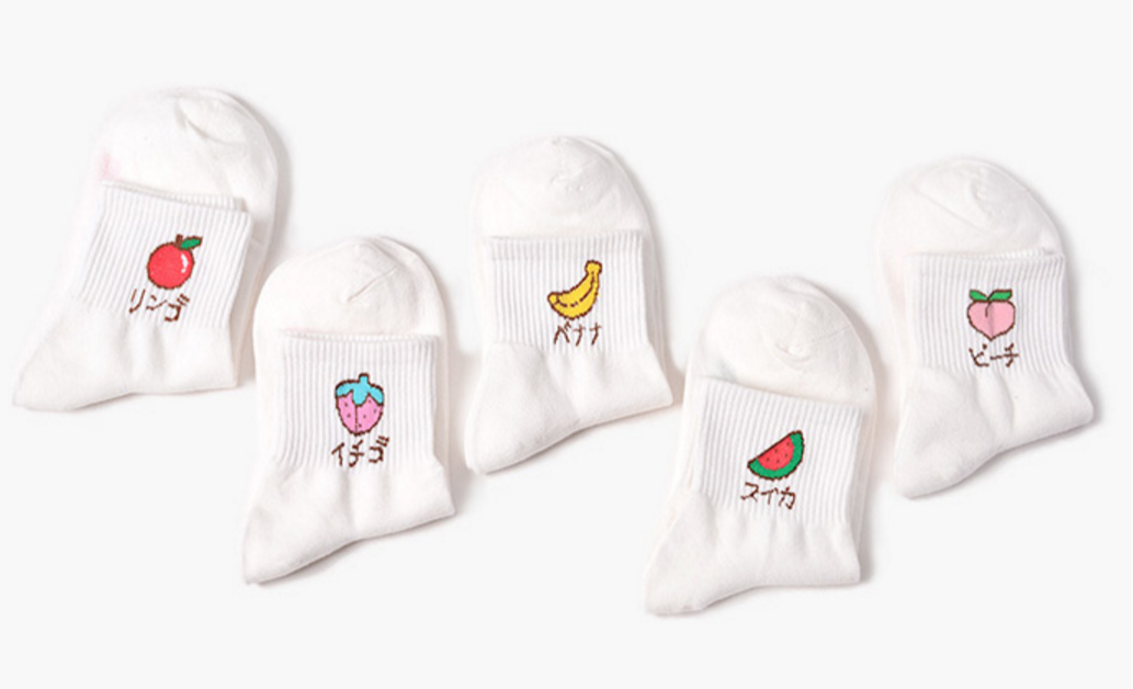 Cute White Sweet Fruit Socks 5PCS