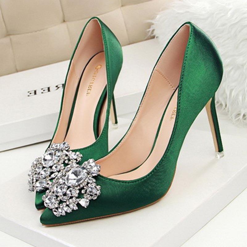 Rhinestone Satin Pointed High Heels