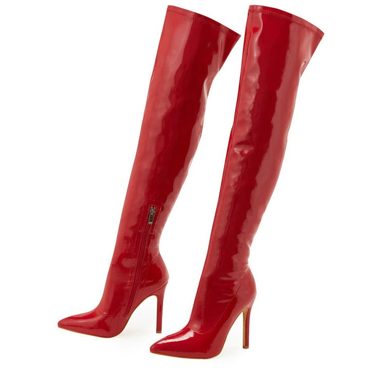 Women's Over The Knee Boots Stiletto High Heels Pointed Toe Side Zip Shoes