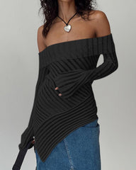 Off Shoulder Irregular Stripes Knit Top