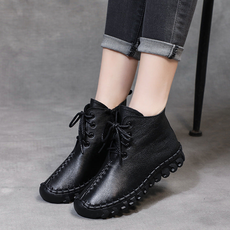 Soft Leather Casual Lace-up Shoes Ankle Boots