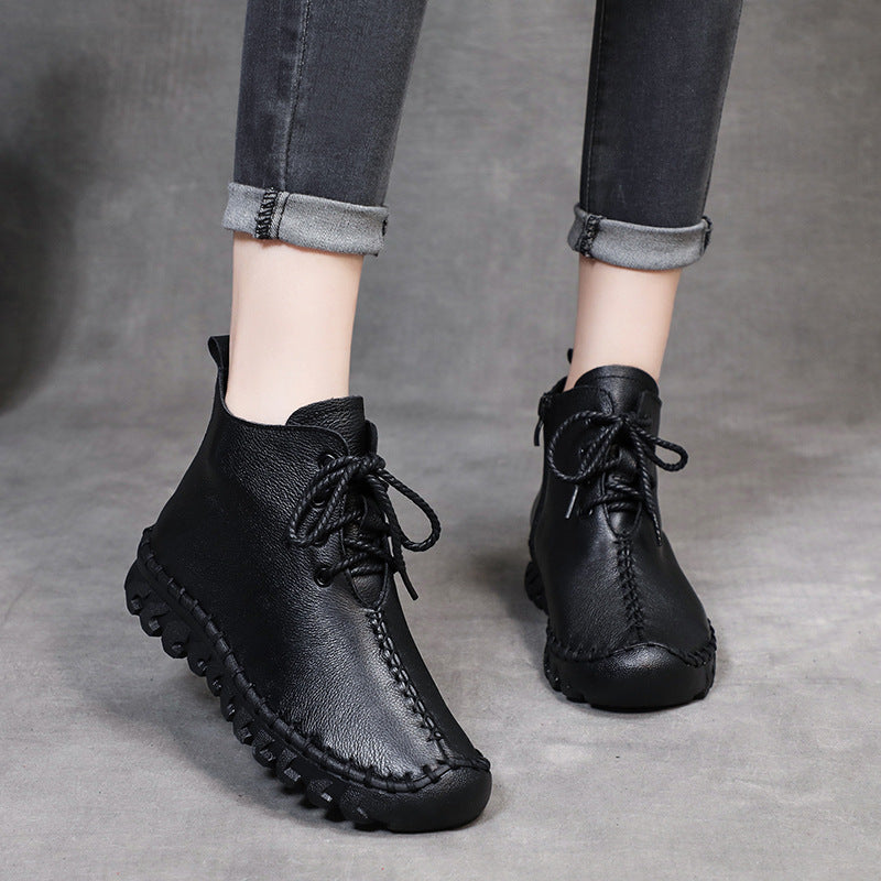 Soft Leather Casual Lace-up Shoes Ankle Boots