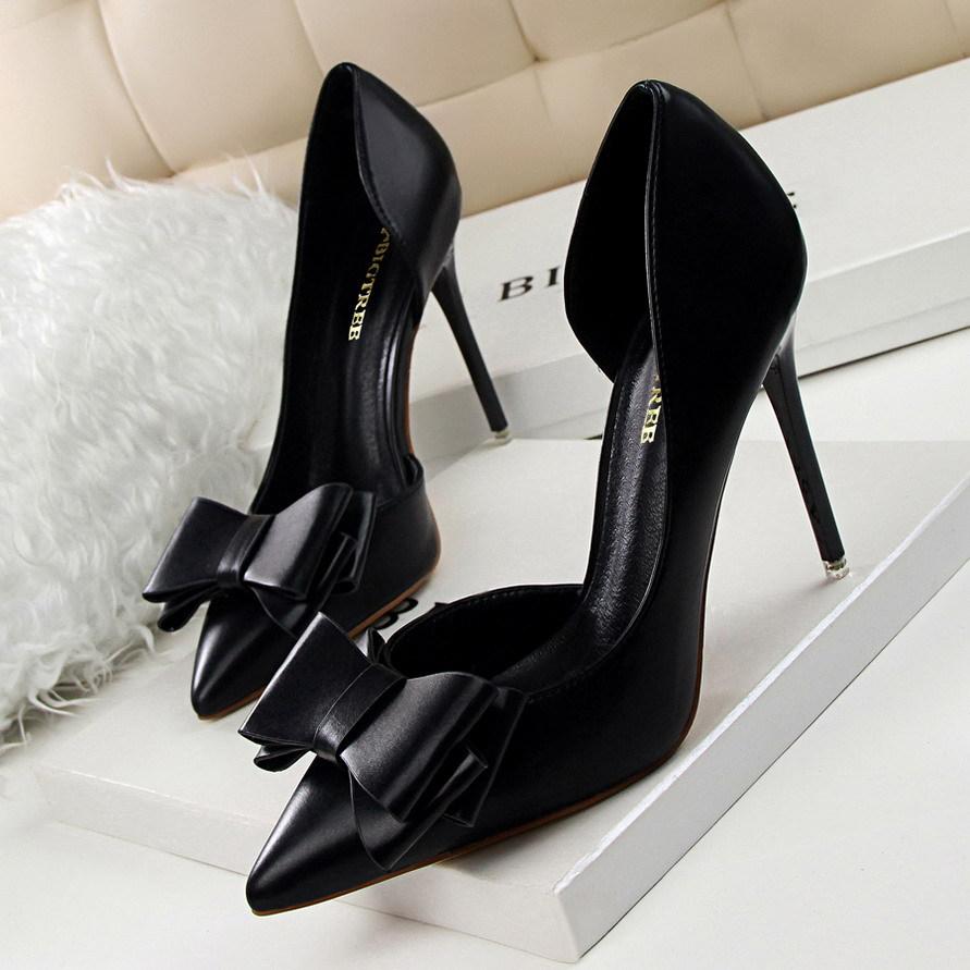 Pointed Toe Bowknot Heels Formal Shoes, Dress Shoes