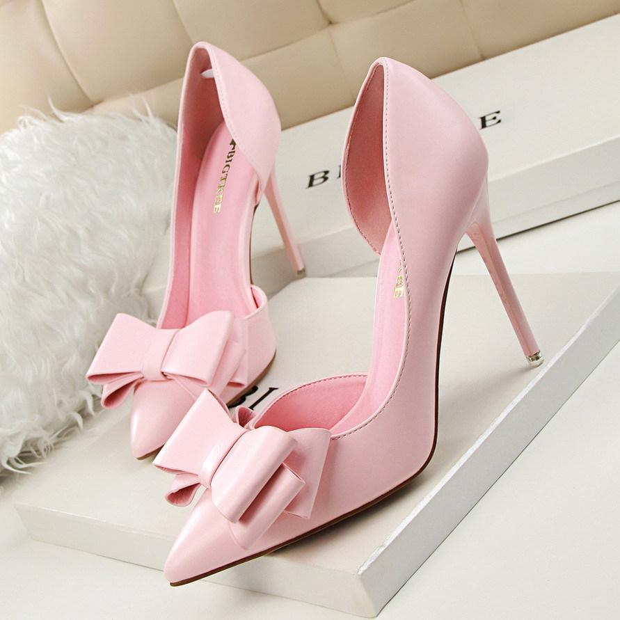 Pointed Toe Bowknot Heels Formal Shoes, Dress Shoes